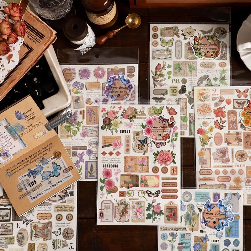 Vintage Butterfly Floral Washi Paper Stickers For Hand Account Scrapbooking Decoration