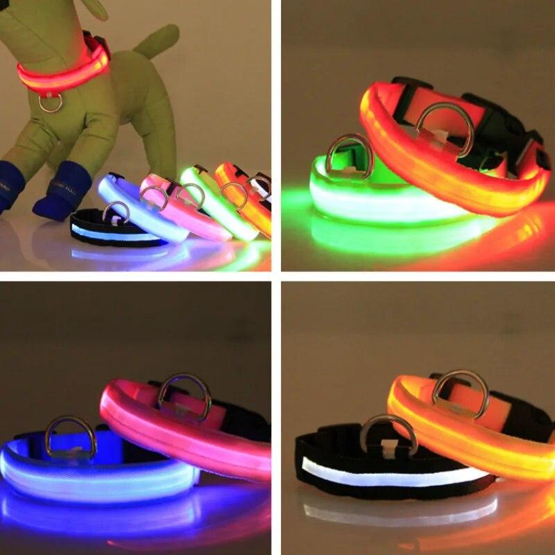 Solid Nylon LED Light Dog Collar 3 Models Shining for Night Walking  Anti-lost Safety Glow Luminous Collars Pet Cat Supplies