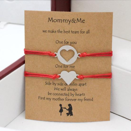 1 Pair Mother Daughter Bracelet Adjustable Woven Rope Casual Geometric All-match Decoration Back To School Gifts Hollow Love Heart Mommy Card Jewelry