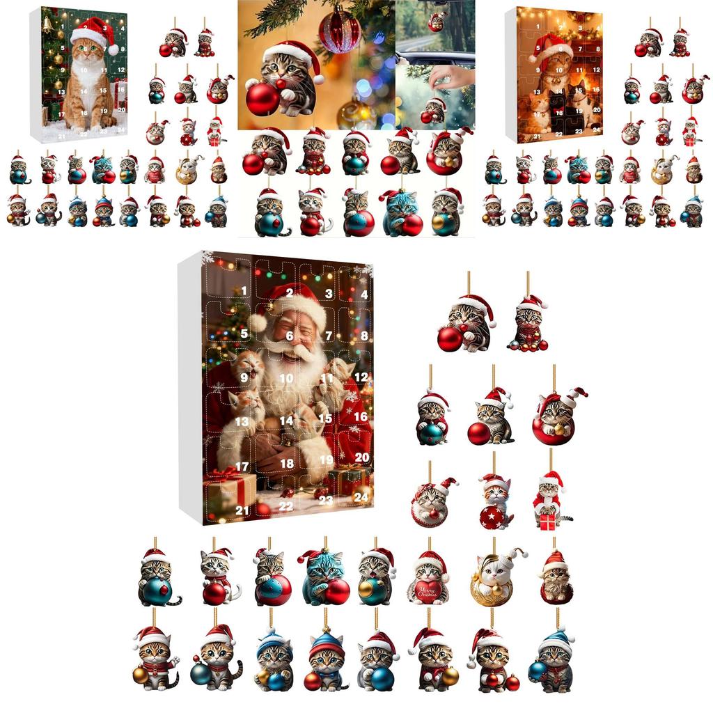 Christmas Countdown Calendar Featuring Adorable Cat Acrylic Decorations For Holiday Gift Giving