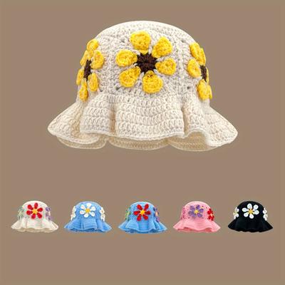 New Crochet Hat 2024 Fashion Colorful Woolen Hat Women's Autumn and Winter Cute Handmade Plush Hat Knitted Fisherman Bucket Hats