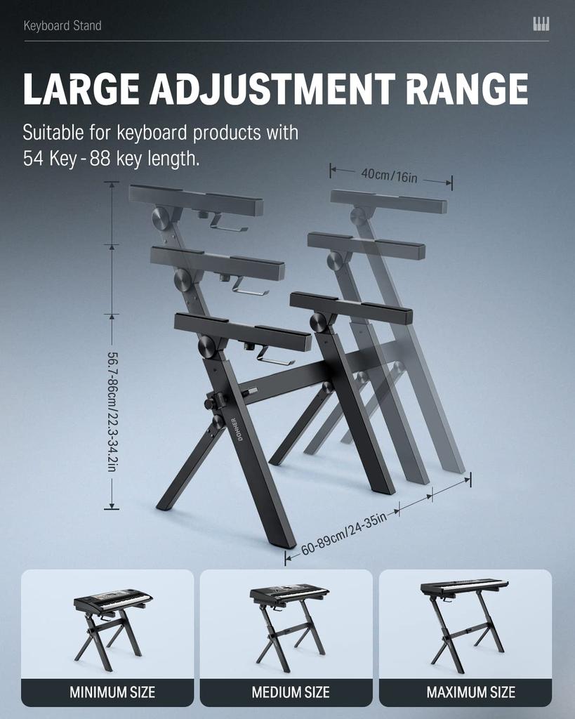 Donner Electronic Keyboard Piano Adjustable Height Compatible with key electronic Suitable for Classroom DKS-100 Z-Shape Stand, Foldable, 55-85cm,