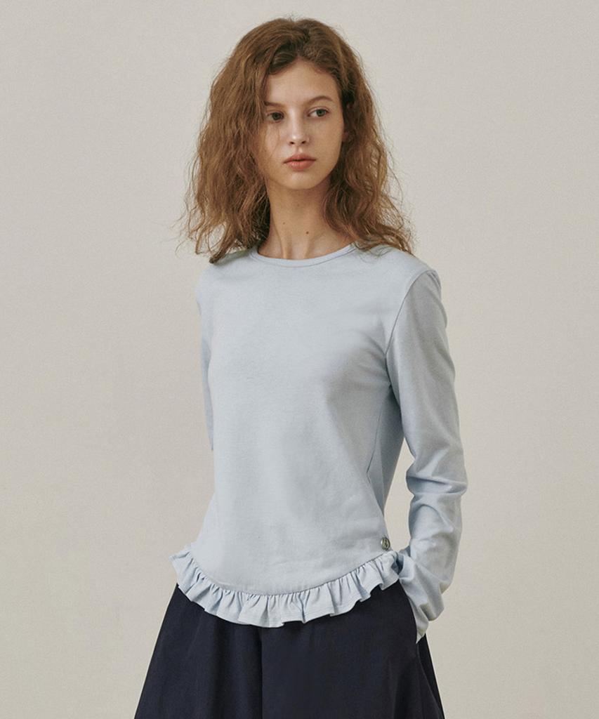 BELLOL Ruffle Soft Round Neck T-Shirt Skyblue