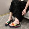 Holiday Beach Slippers Women's Outer Wear 2025 Summer New Flower Thick Bottom Slope Heel Flip-flops Women's Cool Slippers Women