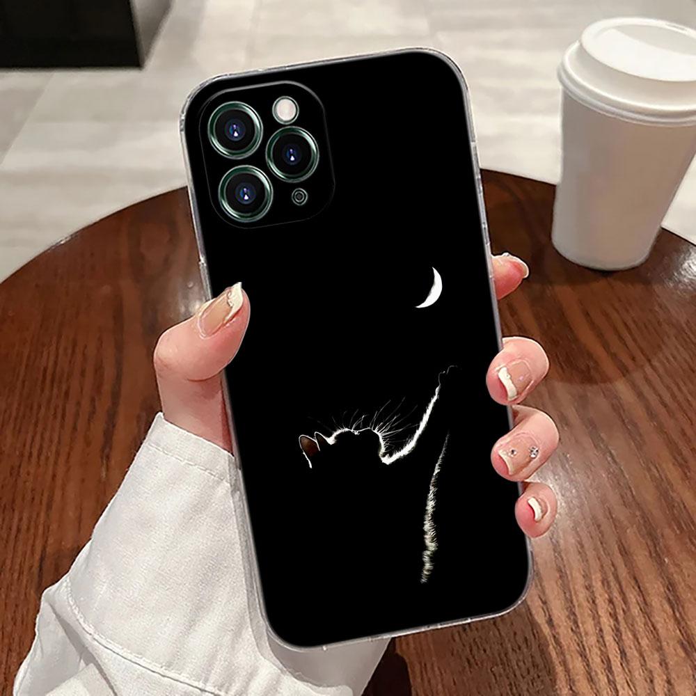 Funny Cute Cat Line Art Transparent Case For Apple iPhone 17 16 15 14 13 12 11 Pro Max 16 Plus 16E 17Air 17Pro Phone Cover Funda