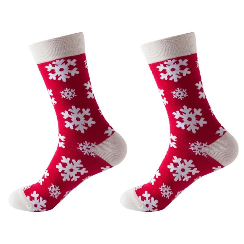 1 Pair Women's Thermal Winter Under Knee Socks Breathable Cotton Christmas Design Nonslip Elastic Cosy Middle Tube