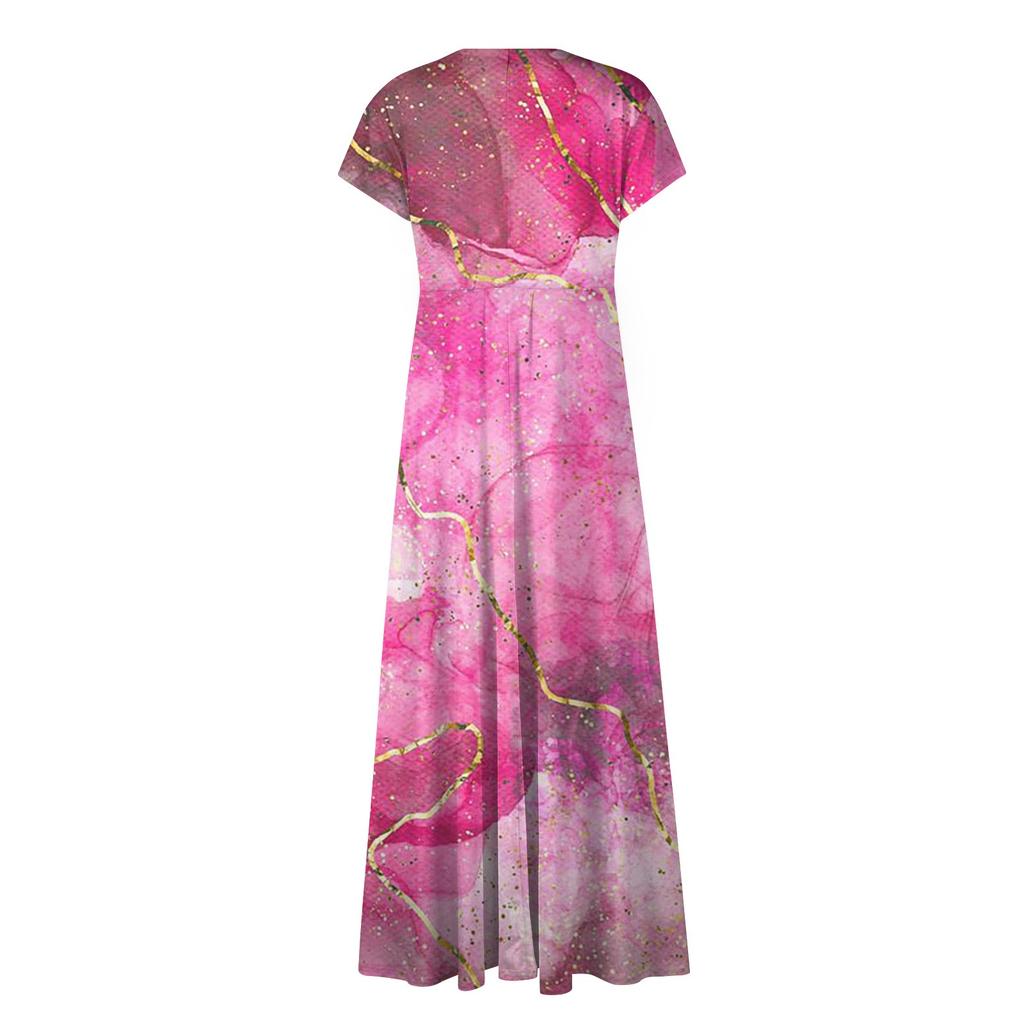 Women's Long Dress Maxi Dress Casual Dress Chiffon Dresses Swing Dress Color Casual Mature Outdoor Daily Date Ruffled Short Sleeve V-neck Dress