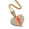 Street Hip Hop Personality Broken Crack Love Pendant Lanyard Hiphop15Mm Clasp Cuban Chain Men