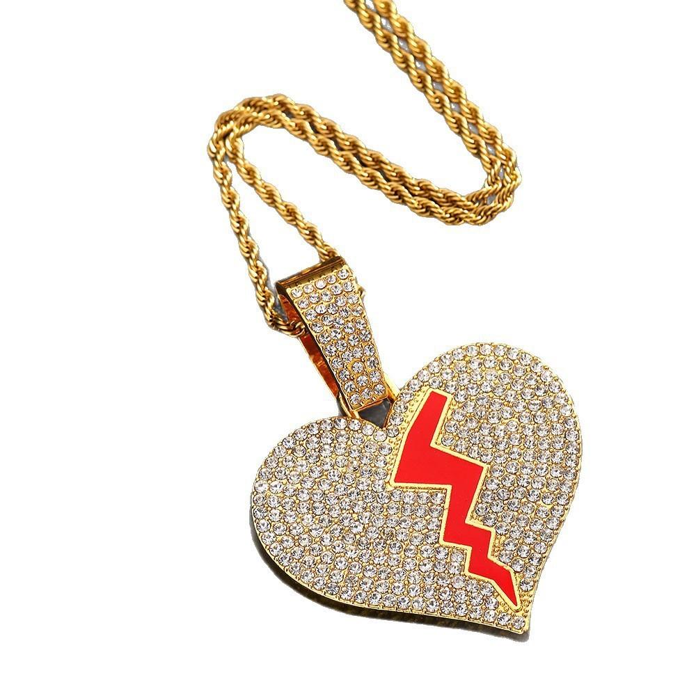 Street Hip Hop Personality Broken Crack Love Pendant Lanyard Hiphop15Mm Clasp Cuban Chain Men