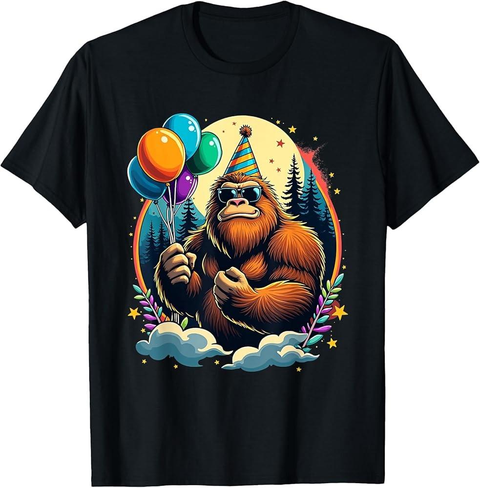 

Bigfoot Birthday Party Fun With Balloons TShirt Unisex T-Shirt XXL