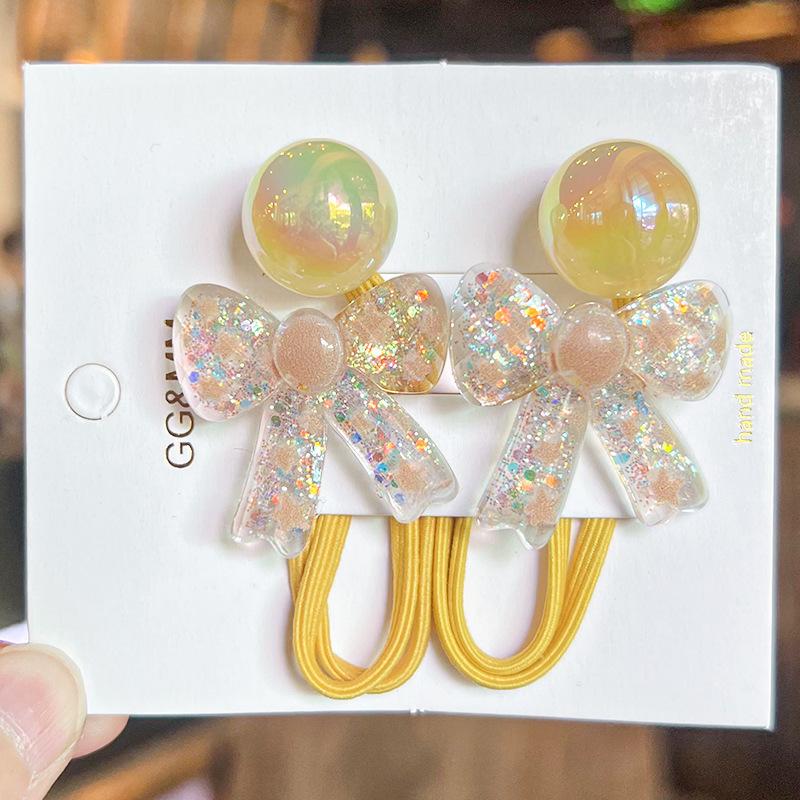 2 Pieces  New Cute Colorful Shiny Bow Tie Princess Headwear Kids Elastic Hair Bands Children Hair Ropes Girls Hair Accessories