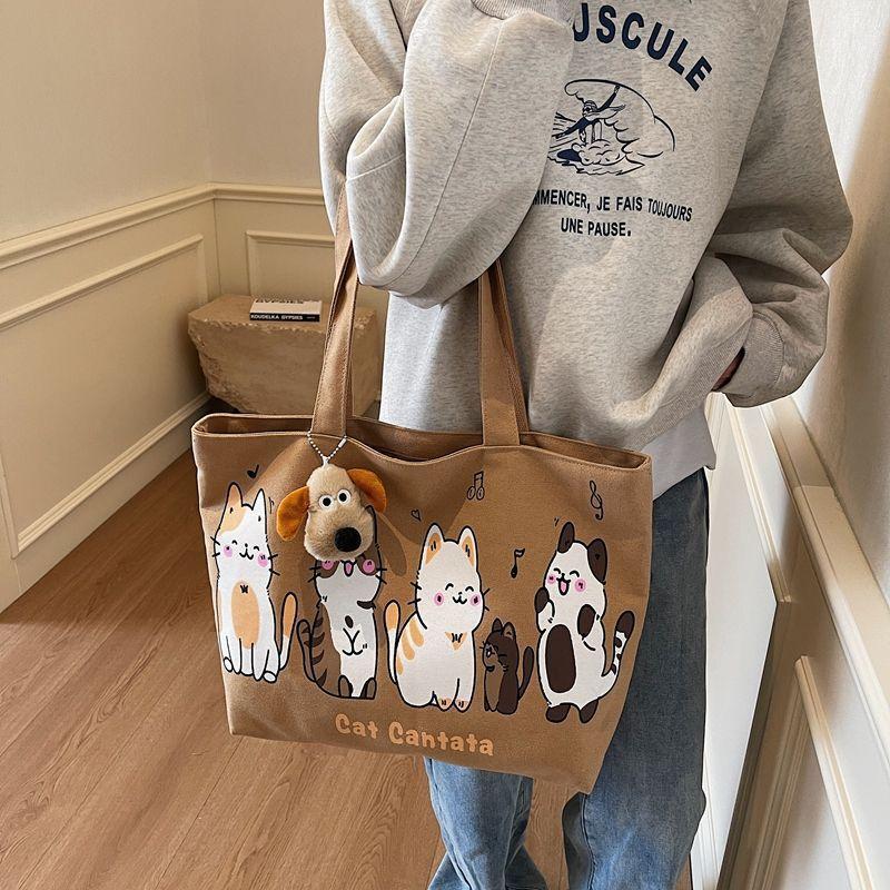 Koreanischer Stil Mode Einfach Neuer Stil Lässiger Stil Große Kapazität Leinwandtasche Damen Einzelschulter Student Künstlerisch Einfache Tragetasche Trendig