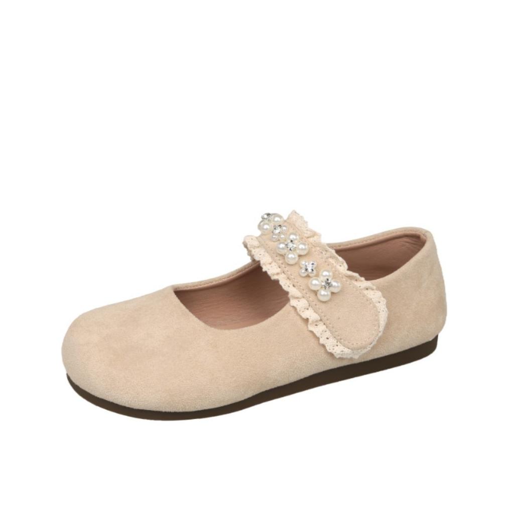 Versatile Round Head Shallow Mouth Rhinestone Flat-soled Single Shoes Women's 2025 New Spring and Autumn Skirt Retro Soft-soled Mary Jane Shoes