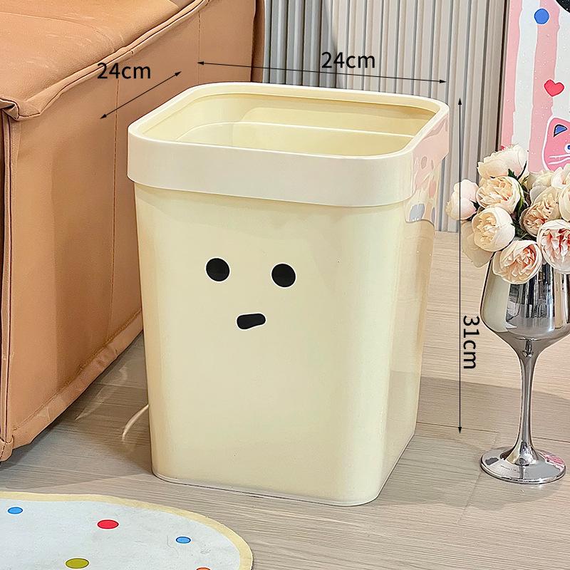 Cute Open-Top Square Trash Can with Press Ring – Large Capacity for Living Room, Bathroom, Kitchen