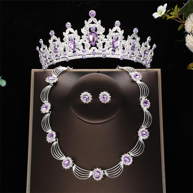 Retro Crown Necklace and Earring Set: Luxury Three-Piece Bridal Jewelry for Weddings and Banquets