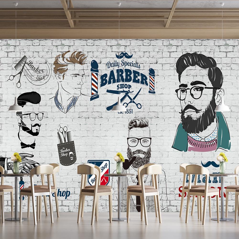 Man Salon Wall Paper 3d Retro Barber Shop Wall Murals Hair Salon Background Wallpaper 3d Industrial Decor