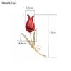 Handmade Enamel Red Tulip Brooch with Rhinestones - Floral Lapel Pin Corsage Accessory