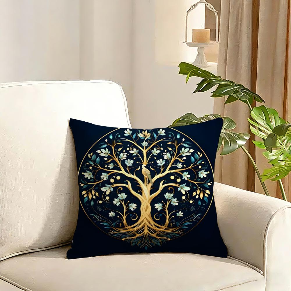 Tree of Life Cushion Cover Plant Floral Cushion Cover Reversible Plush Pillow Cover Soft Fluffy Home Decor for Sofa Bedroom