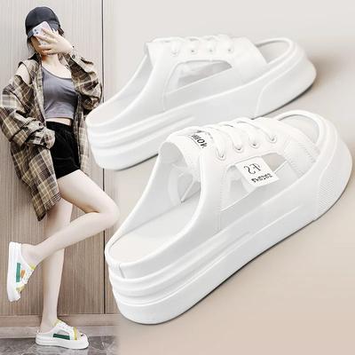 Moda Verano Nuevas Sandalias Casuales para Mujer Ligeras Transpirables Plataforma Zapatos Casuales Chanclas Moda Versátiles Blancas Medias Pantuflas