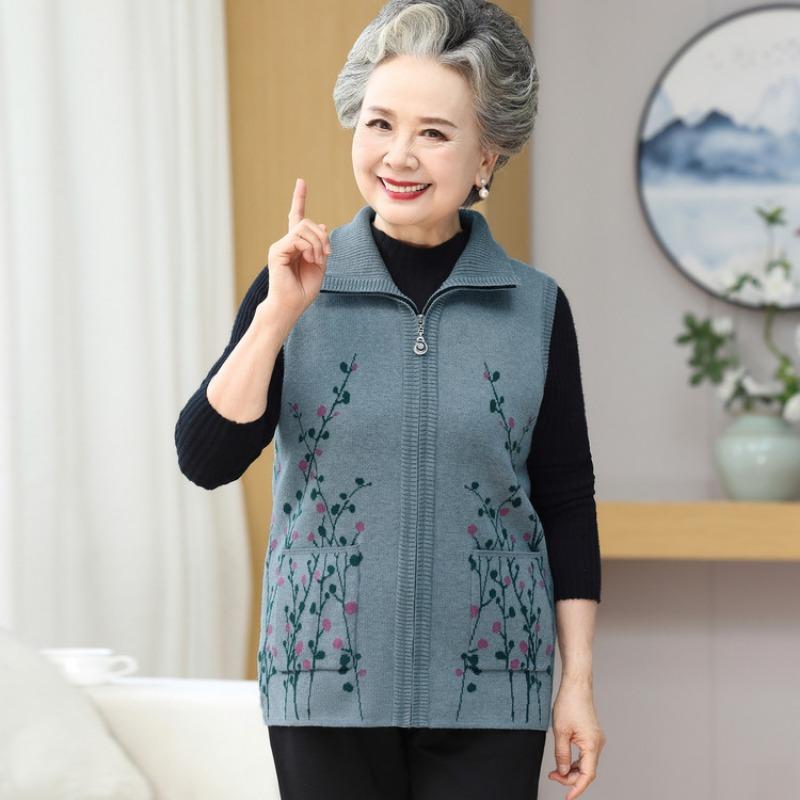 Middle-aged and Old Women's New Vest Jacket Zipper Cardigan Vest Mother Autumn and Winter Casual Vest Grandma Vest