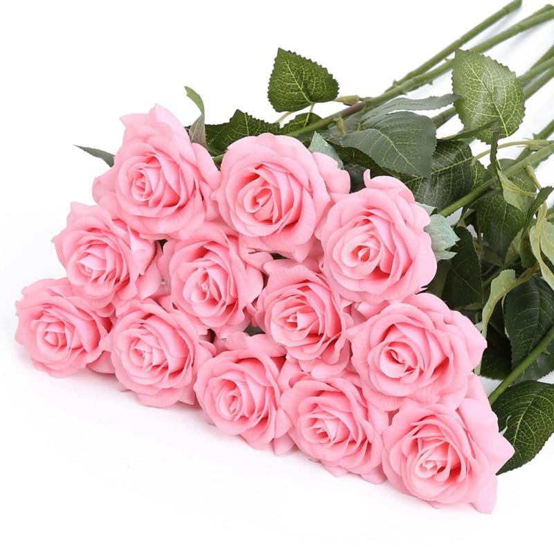 12Pcs Fake Silk Roses Roses Artificial Flowers Bulk Roses Flowers Floral Arrangement Bouquet for Home Wedding Party Garden Bridal Decoration