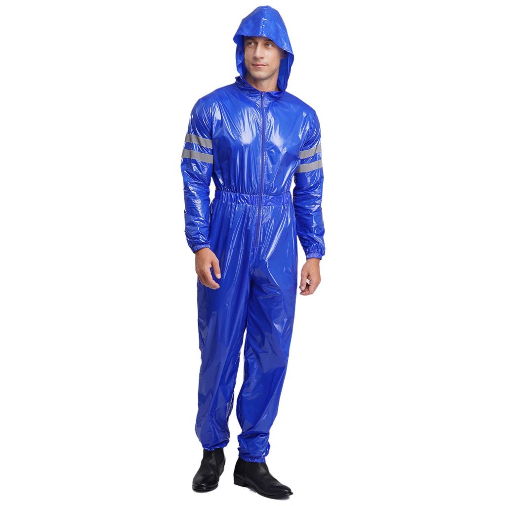 Pánské vysoce viditelné reflexní montérky, voděodolné, se zapínáním na zip vpředu, s dlouhým rukávem, elastickým pasem, s kapucí