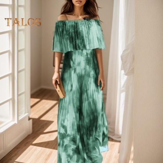 

Женское вечернее платье Плиссированное градиентное цветное платье с открытыми плечами Бандо с открытой спиной и оборками Тай-дай длиной до пола Платье для выпускного вечера Длинное платье для отдыха S светло-зеленый