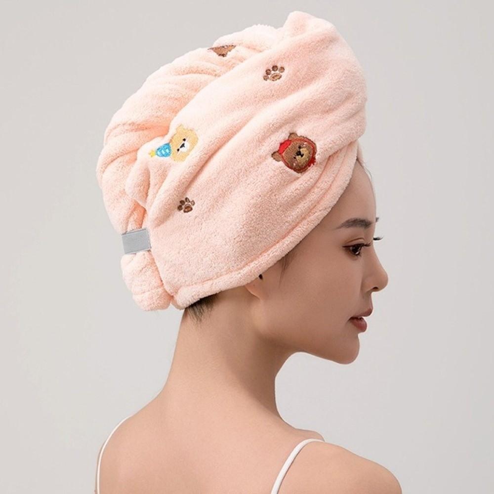 Bear Embroidered Head Wrap Thickened Hair Drying Cap Comfortable Bath Hat  Shower Use