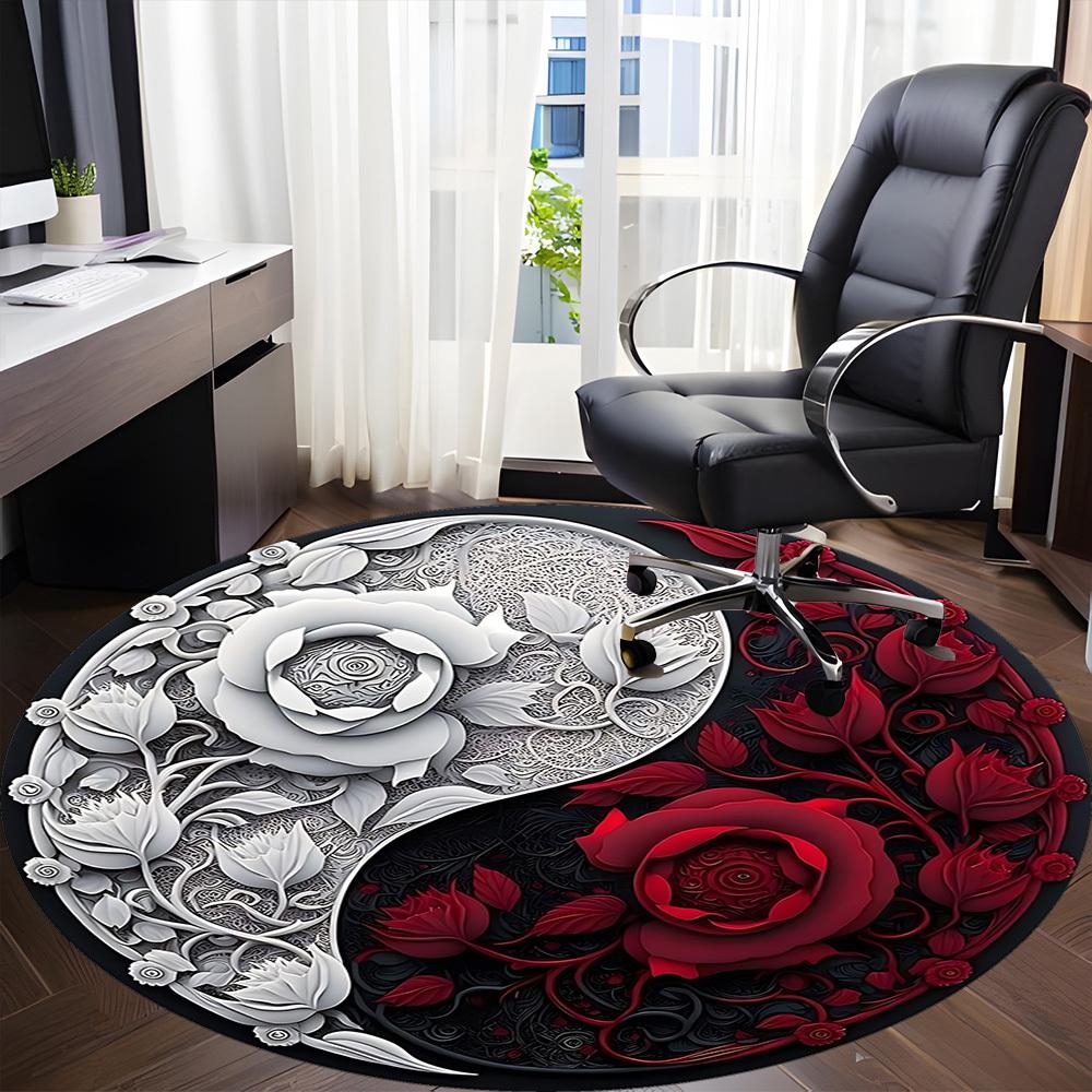 1pc Yin Yang Floral Carpet, Round Non Slip Durable Large Size Office Carpet, Suitable for Office
