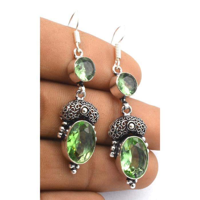 Peridot Gemstone Ethnic Handmade Drop Dengle Earring Jewelry ER 350