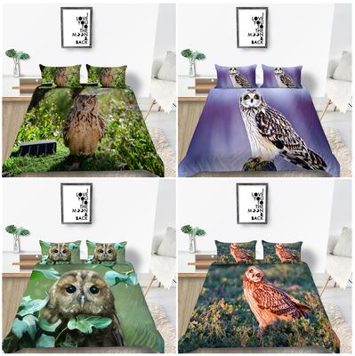 Parure de lit série hibou, ensemble de literie pour chambre à coucher, couette et taie d'oreiller, drap/lit double, pleine taille, 2/3 pièces, décoration de la maison