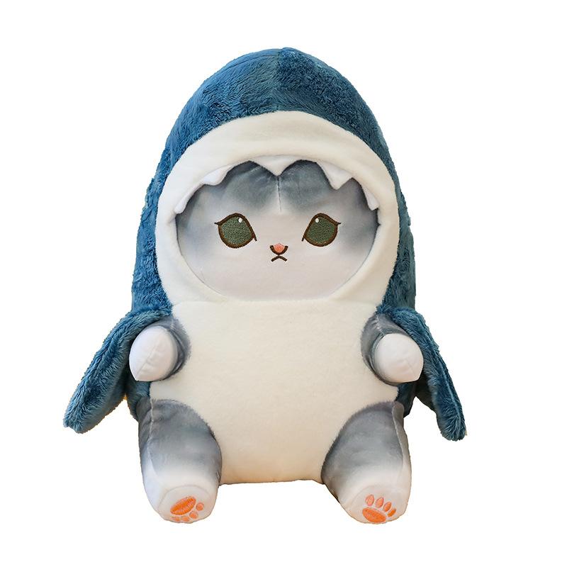 Kawaii Hai-Katzen-Puppe Kinder Hai Plüschtier Kissen Kätzchen Cartoon Körperkissen Sofakissen Geburtstagsgeschenk für Männer und Frauen