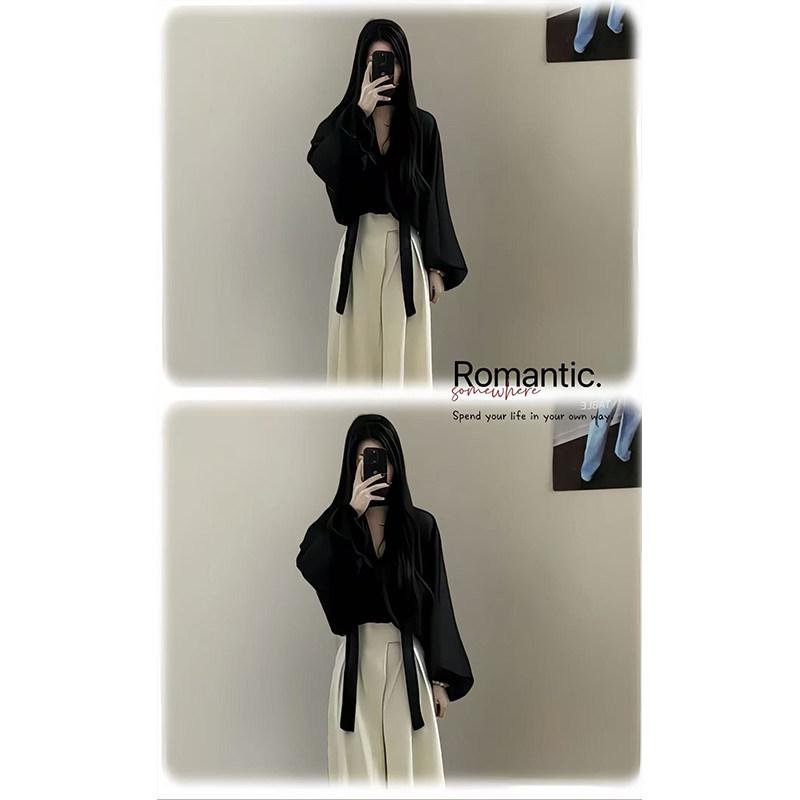 

Chic & Cool 2026 Spring Set: Black Top & Wide-Leg Pants Two-Piece Outfit XXL [141-160 lbs]