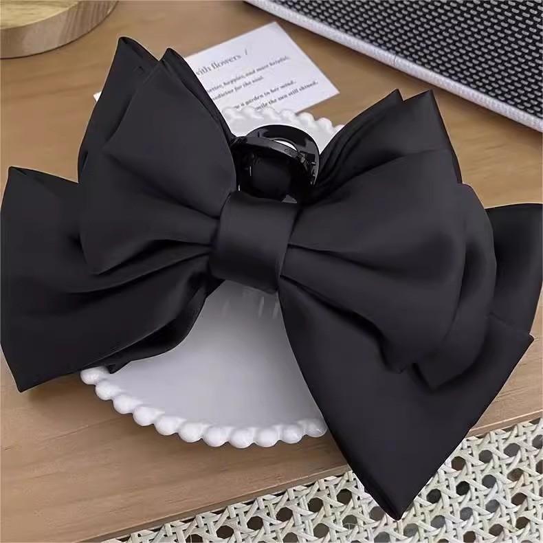 Black Bowknot Princess Hair Clip With Large Shark Clamp For Women And Daily Use