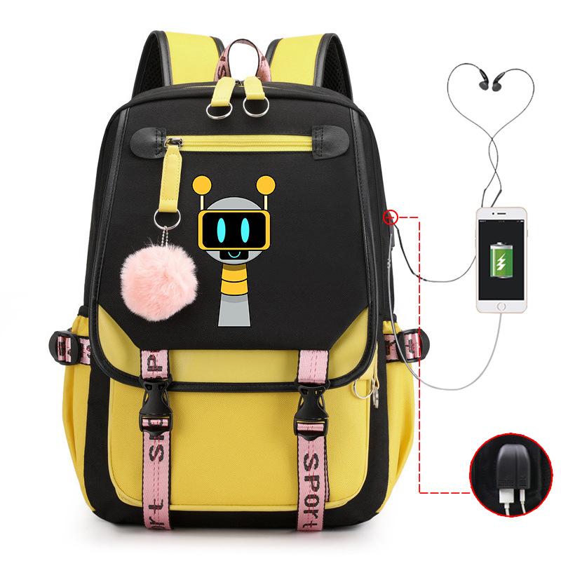 Personality Trend Cartoon Printing Double Shoulder College Style Student Leisure Schoolbag Multi-function Large Capacity