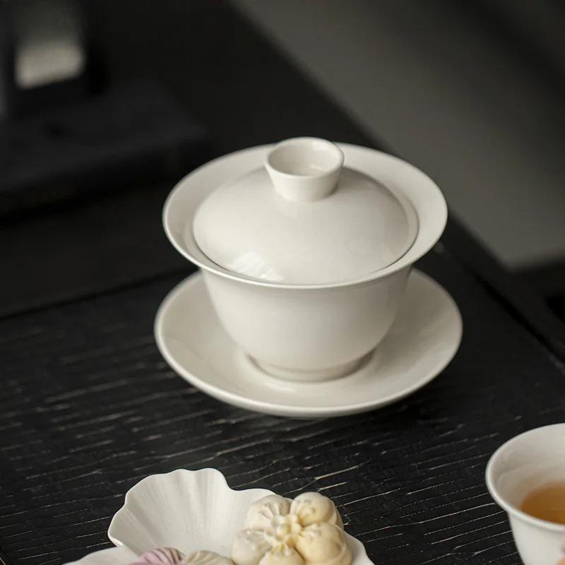 160ML Grass Ash Three Talents Gaiwan Creative Tea Tureen Household Tea Bowl With Lid Kit Tea Brewing Cover Bowl Cha Decoration
