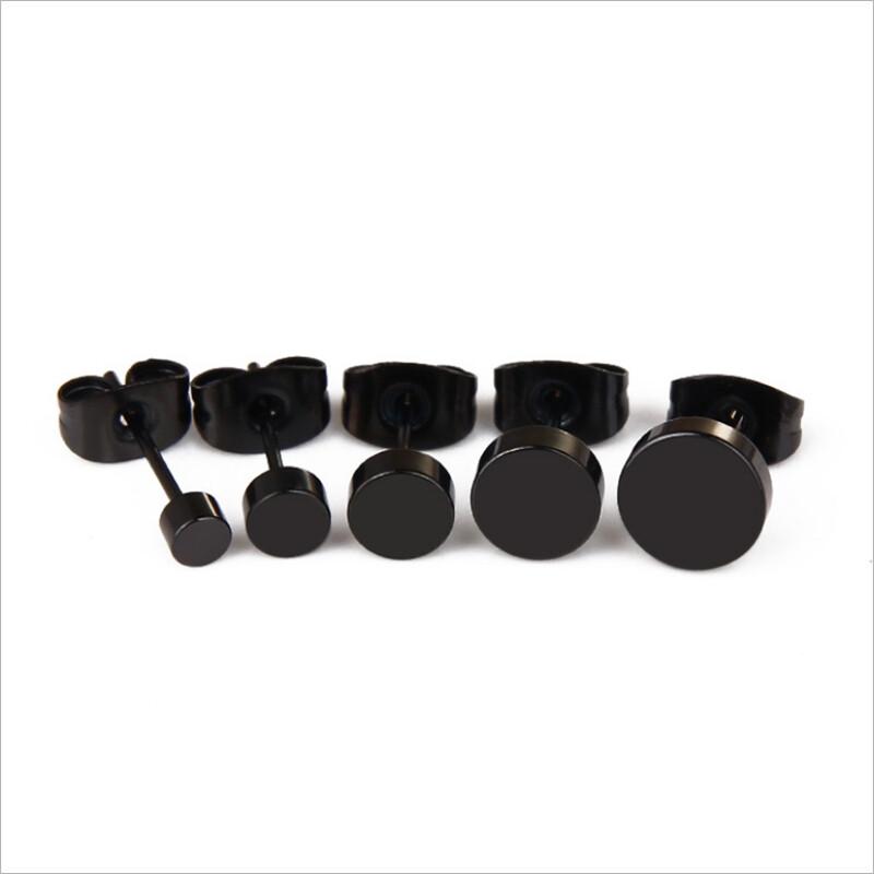 2PC Stainless Steel Men Unisex Fake Black Ear Stretcher Plugs Cheater Earrings