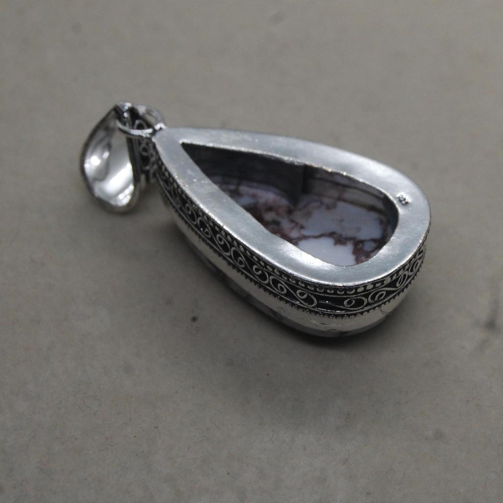 Pear Cab White Brown Wild Horse Magnesite Jasper 925 Sterling Silver Pendant Jewelry, Boho Style Designer Pendant Jewelry