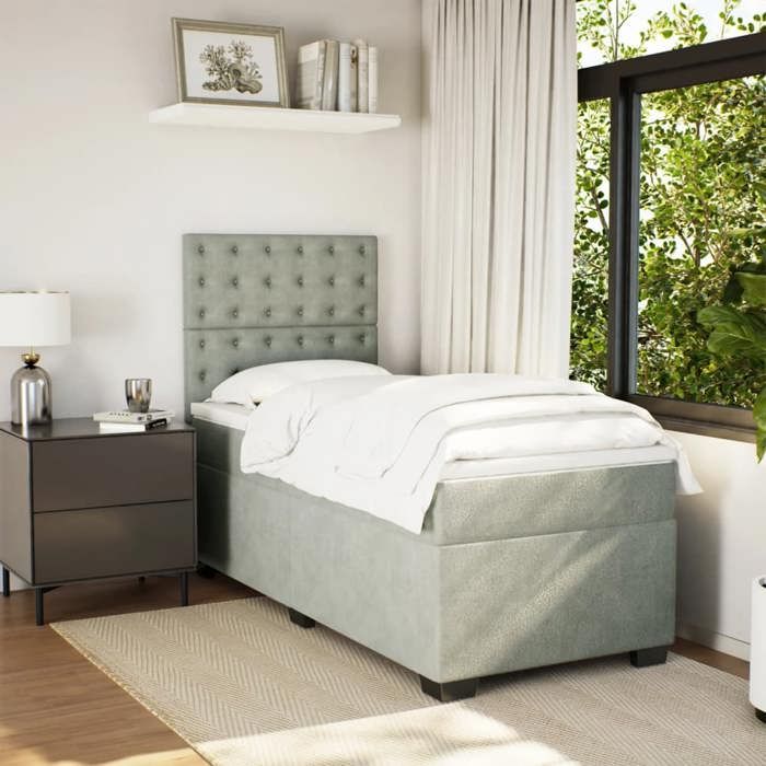 Maison Exclusive - Sommier à lattes de lit et matelas Gris clair 100x200cm Velours