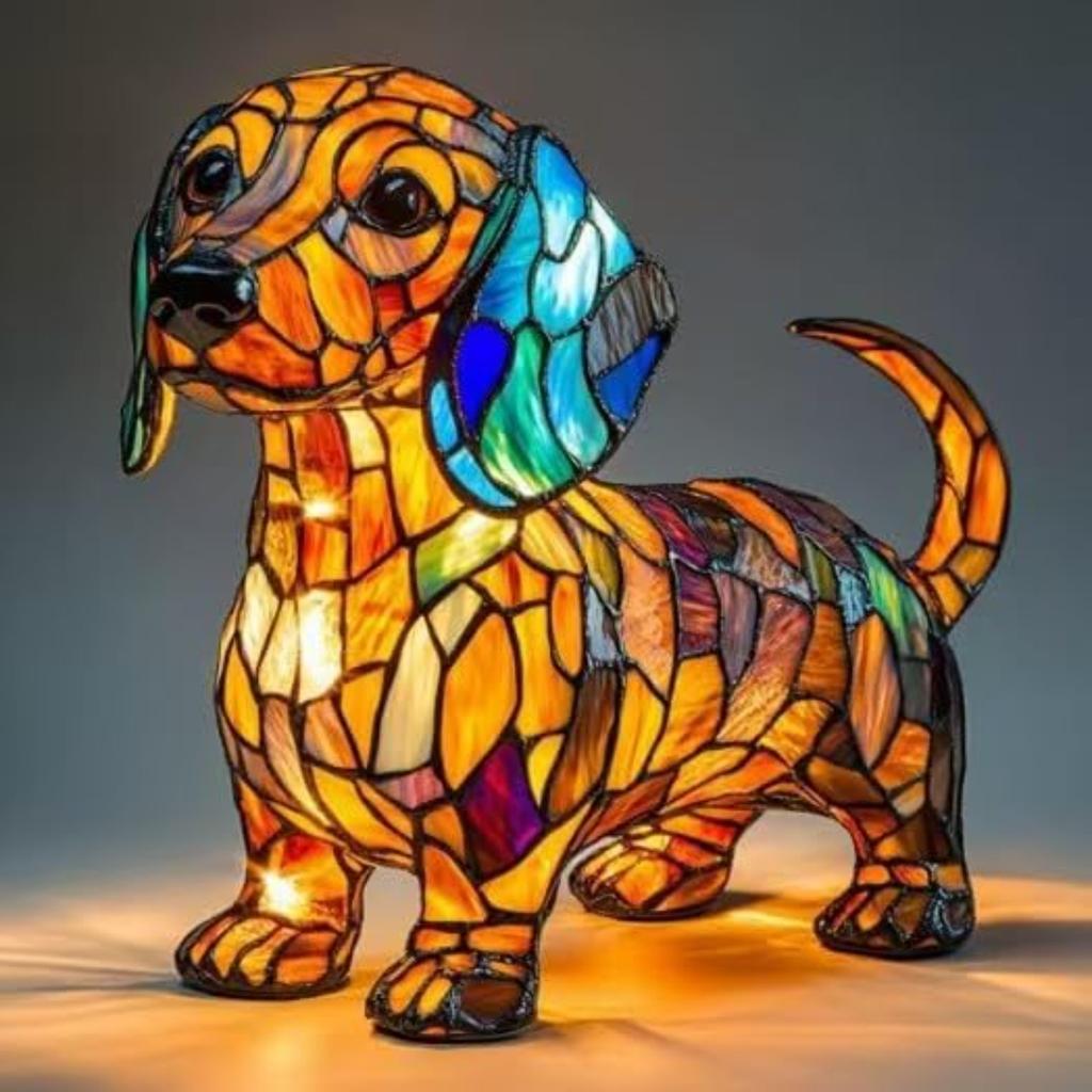 Dachshund Lamps - Retro Dogs Stained Resin Tabletop Night Light, Dog Series Art Night Light, 3D Cute Pet Dogs Themed Lamp Stained Glass LED