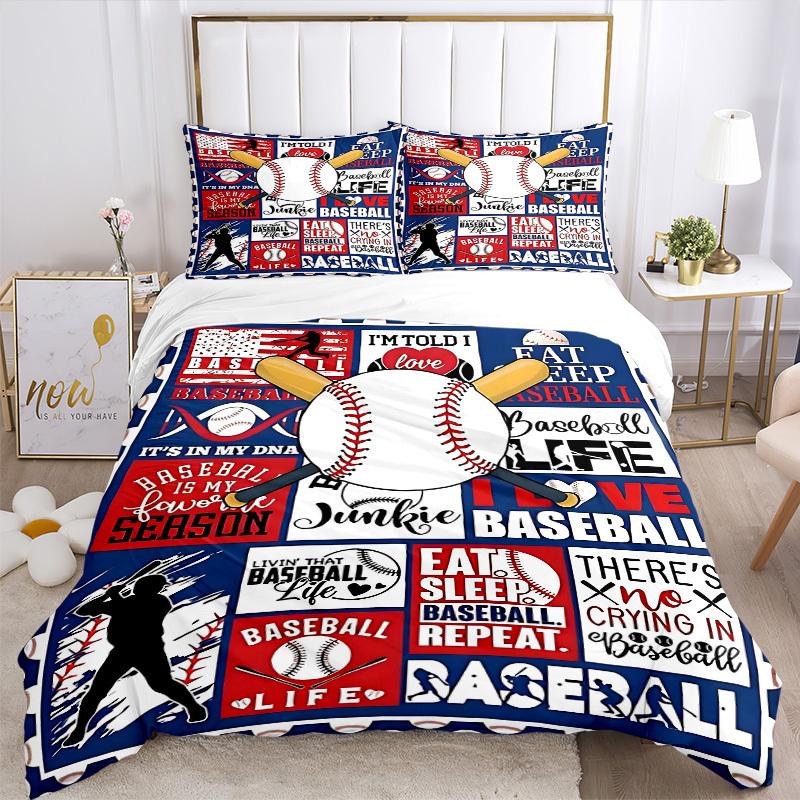 3-teiliges Baseball, Sport Bettwäsche-Set - Maschinenwaschbar, Enthält 1 Bettbezug und 2 Kissenbezüge, Ohne Füllung yy251013092
