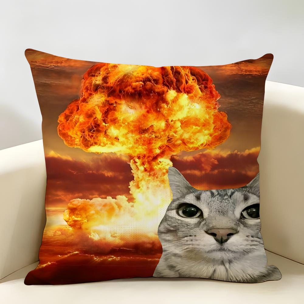 Speechless Cat Funny Cute Cushion Cover Natural Linen Organic Fabric DoubleSided Printing Room Sofa Decor Pillow Case