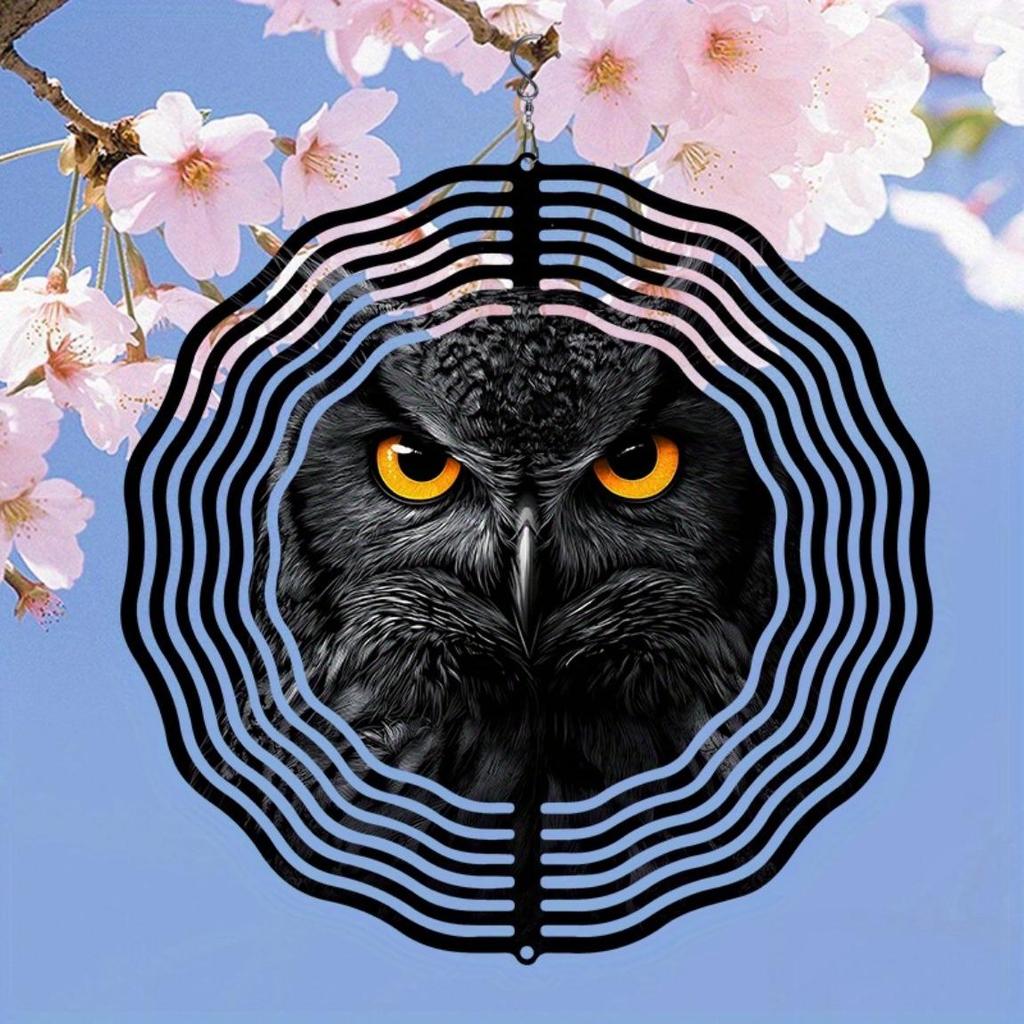 Metal Wind Chime with Night Owl Design Christmas Hanging Decor for Garden Yard Outdoor Thanksgiving Holiday Gift No Electricity Needed
