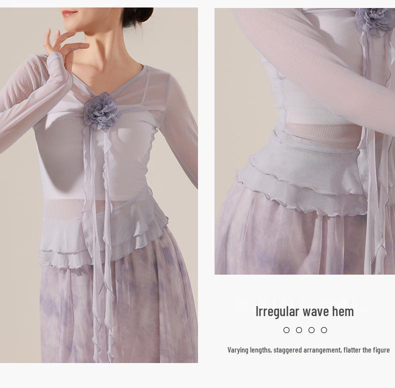 Women's Elastic Floral Long Sleeve Dance Costume - Slim Fit Modern Performance Top