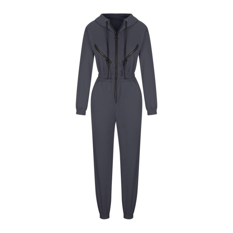 Women Autumn Winter Solid Color Hooded Bodysuit Top with Wide Leg Pants Loose Long Sleeve O Neck Hoodies Suit