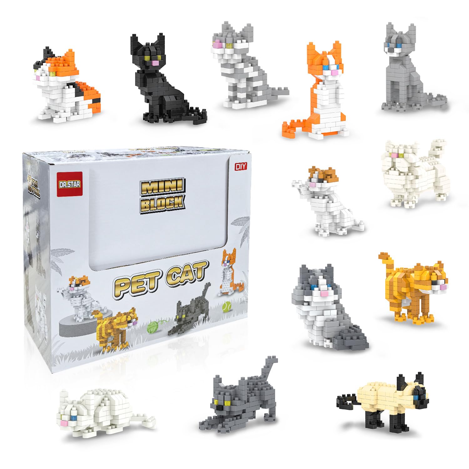 

BOROLA 12 Наборов Конструктор для Домашних Кошек Развивающие Игрушки Реалистичные и Веселые Наборы для Сборки Животных Отличный Подарок на День Рождения Игрушка Игровая Коробка (Подарочный набор)