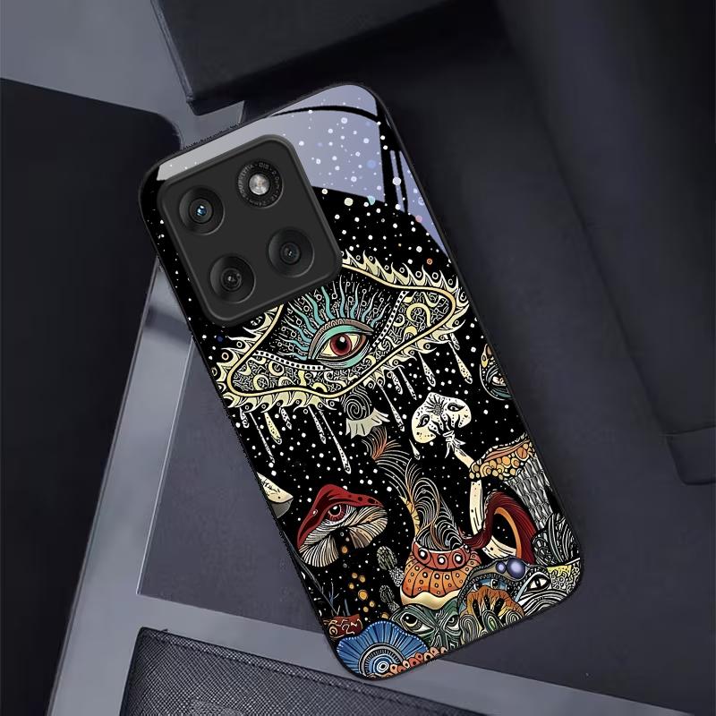 Mystic Evil Eye Mushroom Black Glass Phone Case For Motorola Moto Edge 60 70 20 Lite 30 Pro 40 50 Ultra X30 Pro G14 G75 84 Cover