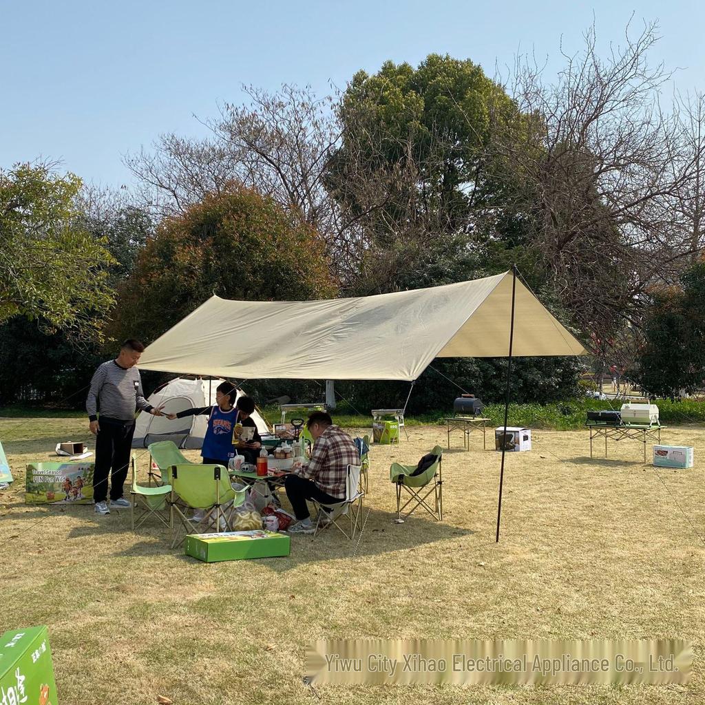 3x4.5m Silver-Coated Camping Tarp Tent: Sun, Rain & UV Protection Canopy.