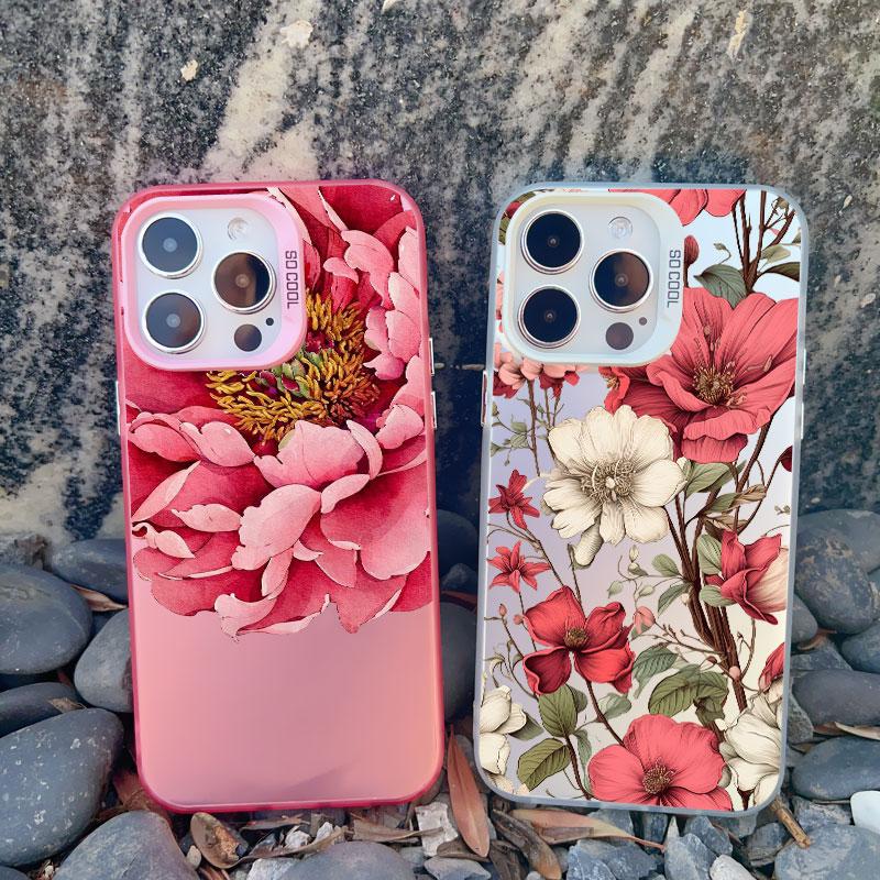 Vintage Elegant Pink Peony Flower Phone Case for Iphone 16 15 11 12 14 Pro Max 13 Mini Pro Max 15 14 Plus Shockproof Laser Cover