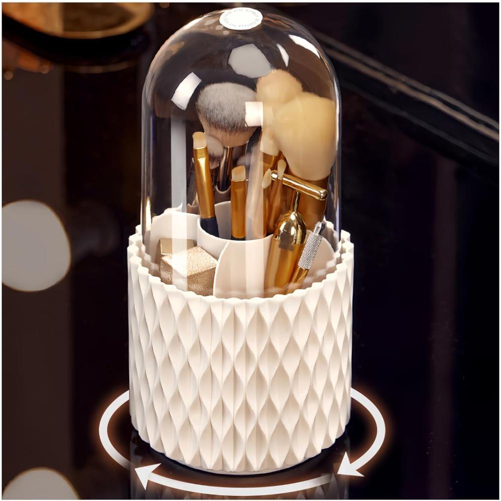 360° Rotating Makeup Brush Storage Rack - Multifunctional Cosmetic and Beauty Tool Organizer with Rotating Rack and Lid 1PCS